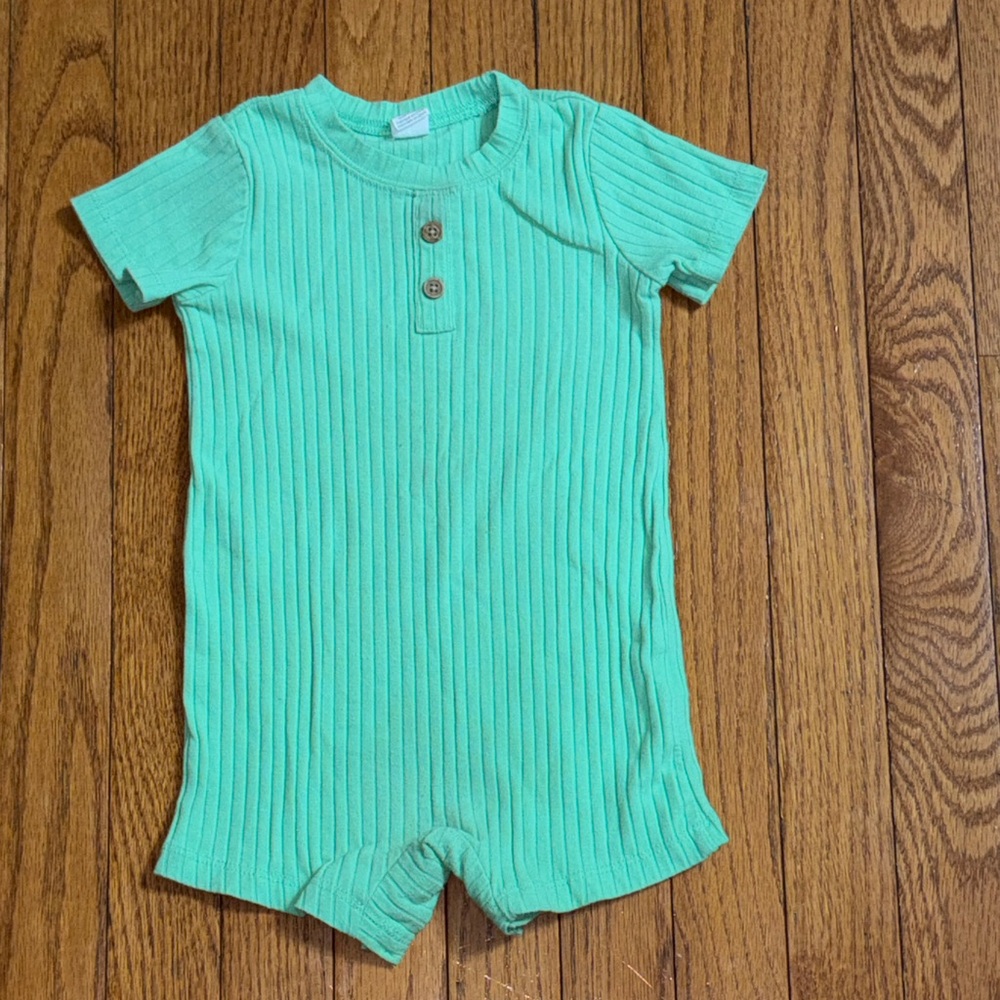 Mint Ribbed Short-Sleeve Baby One-Piece Bodysuit